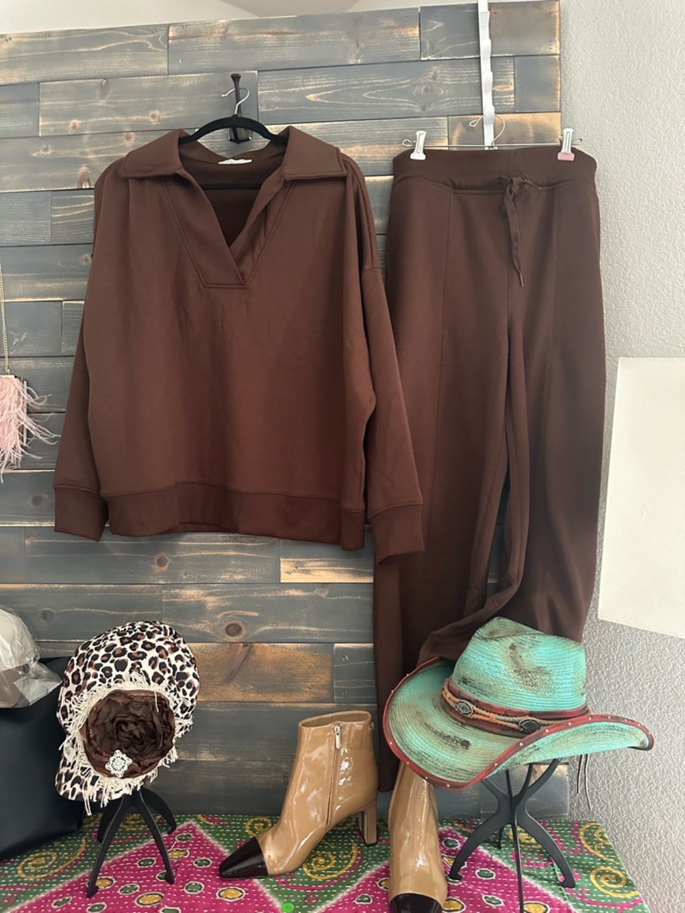 Scuba Collared Pullover & Center Seam Pants Set - Picture 5 of 7